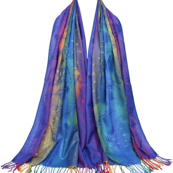Accessories - Colorful flowers Jacquard cotton pashmina Women Wrap Shawl tassels Scarves